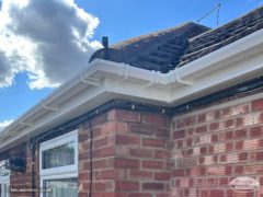 White square guttering, white fascia and soffit on a bungalow