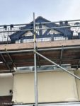 Black fascia, soffits and mock Tudor on a gable end with scaffolding